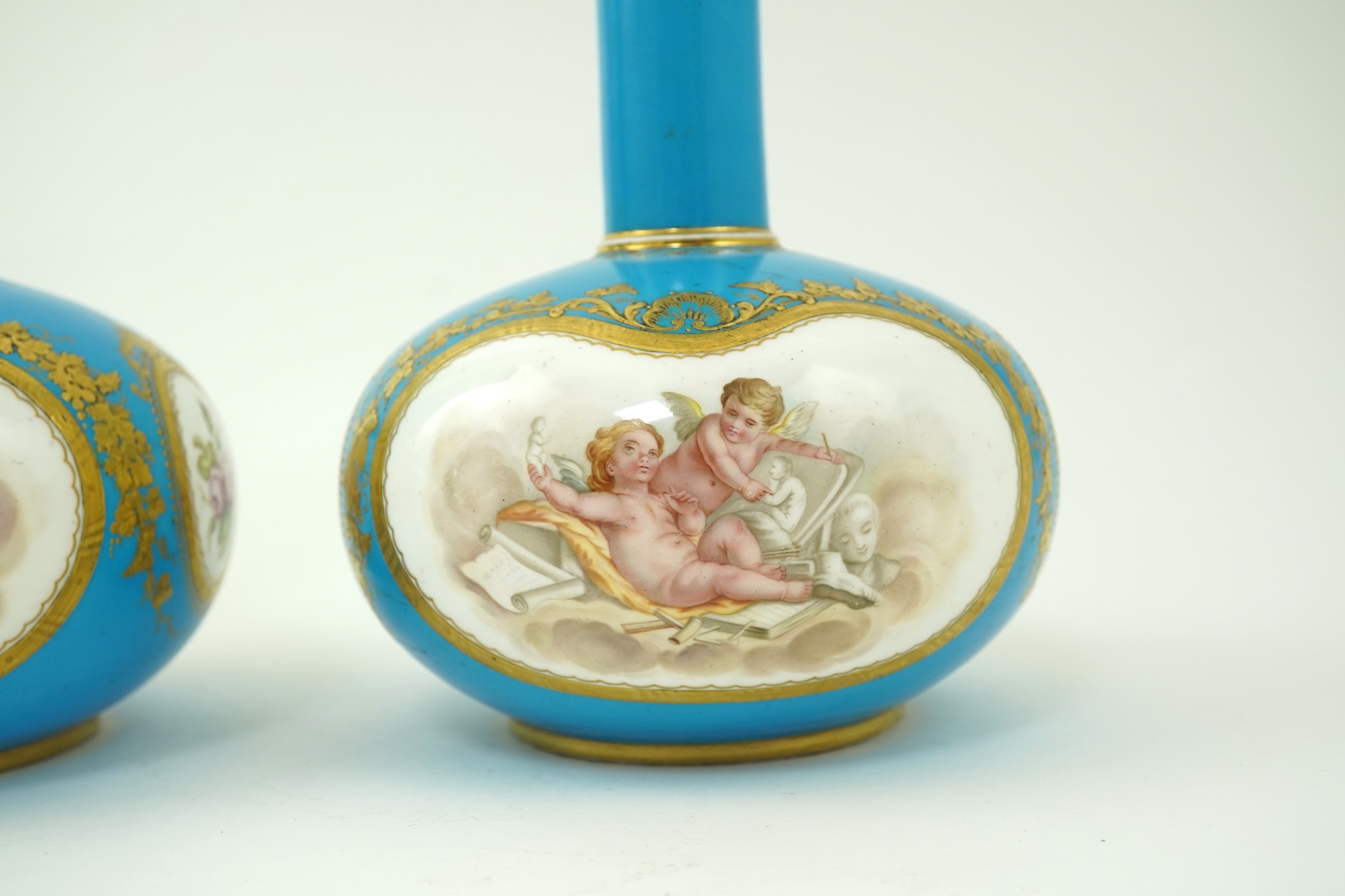 A pair of Coalport bottle vases, in Sevres style, c.1870